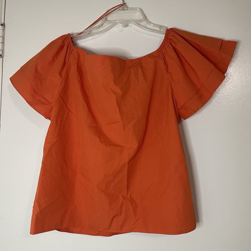 ALICE + OLIVIA orange off shoulder ruffle short sleeve cotton top size Med